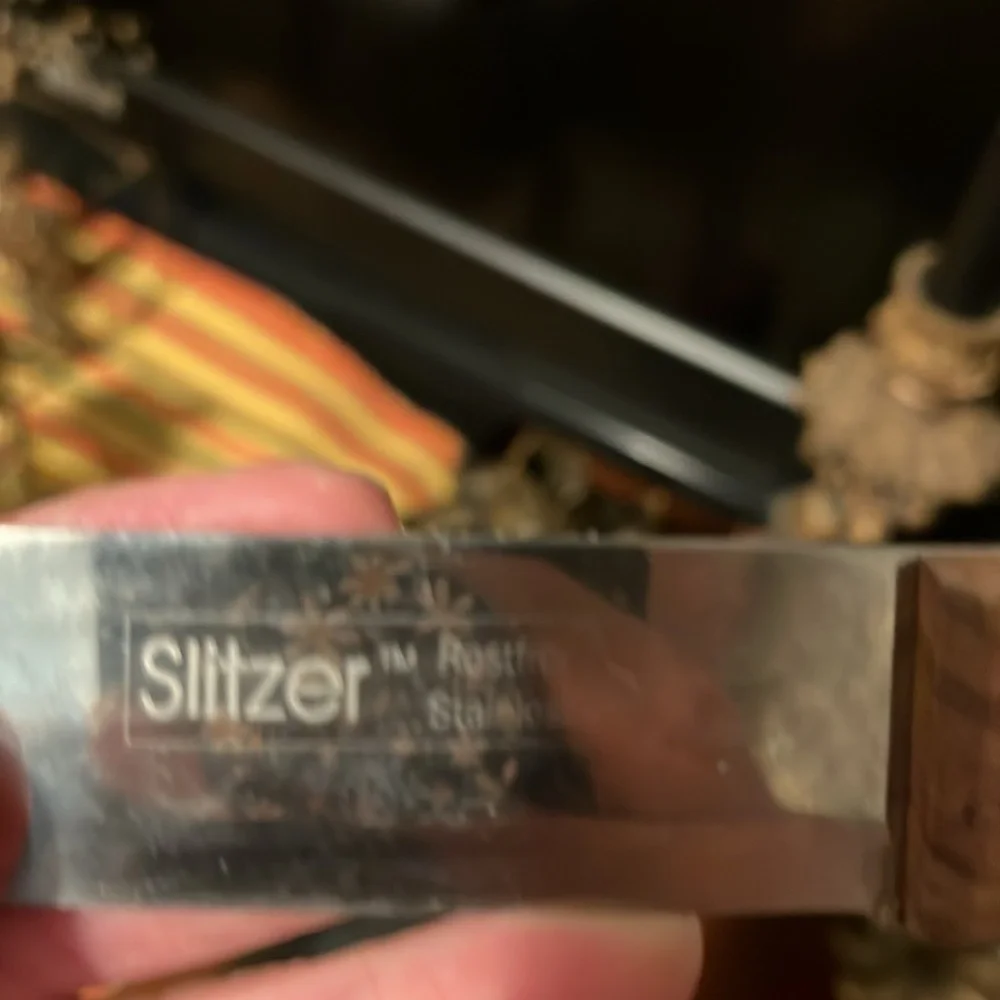 NWOT GERMANY KNIVES STEAK SLITZER Tang Thru Handle 7 Stainless Wooden Handles